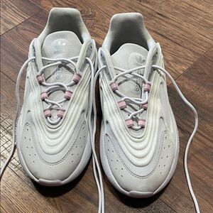Adidas White Sneakers with Pink Highlights